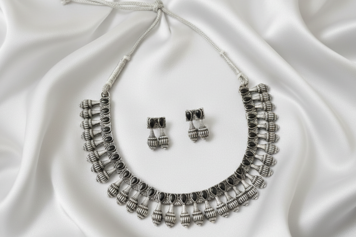 Oxidized Silver Necklace & Earring Set