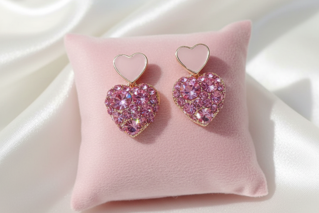 Love Heart Earrings-Pink