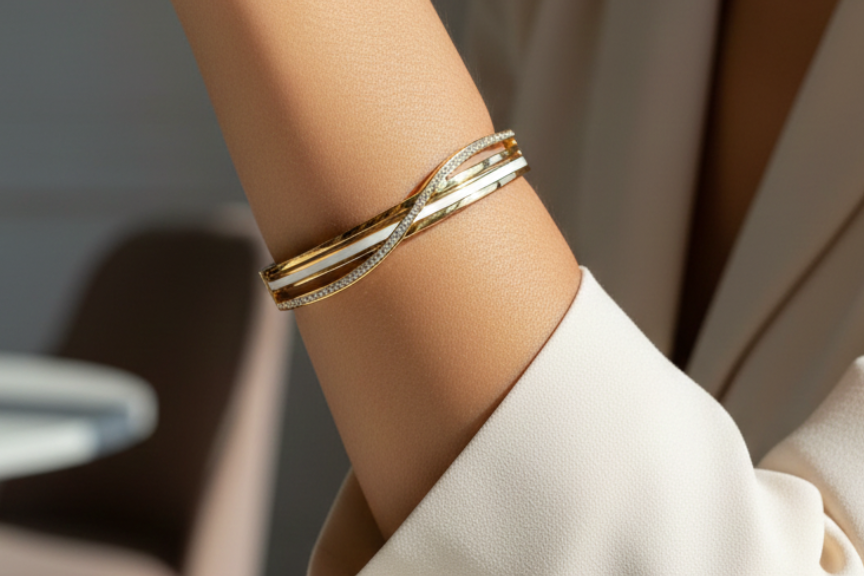Gold Bangle with crystals
