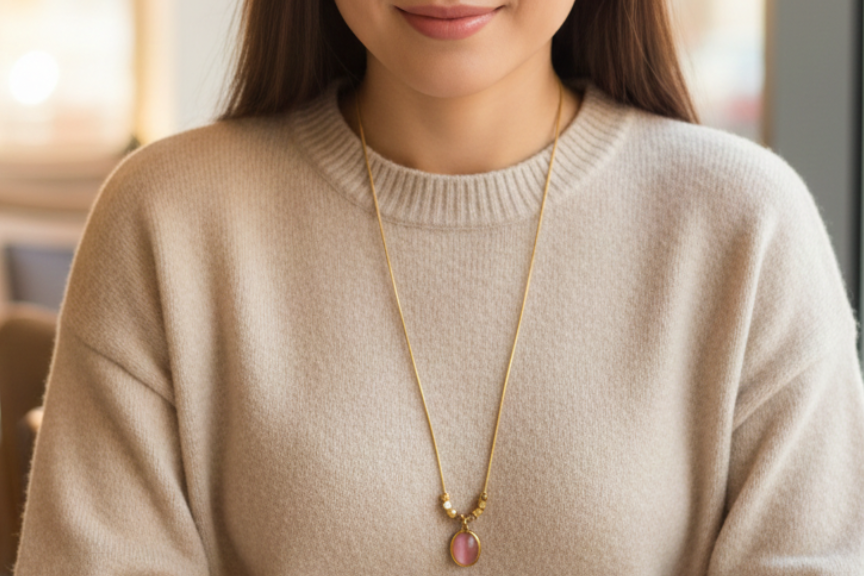 Chain with peach colour pendant