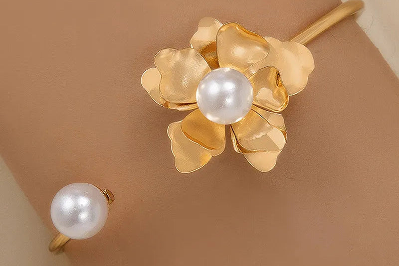 Petal Pearl Floral Open Bracelet