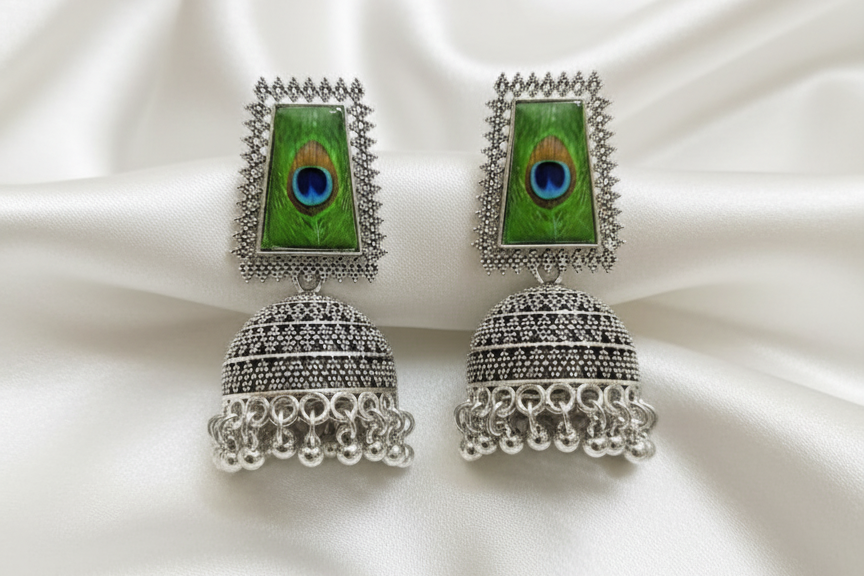 Peacock Jhumka – Green