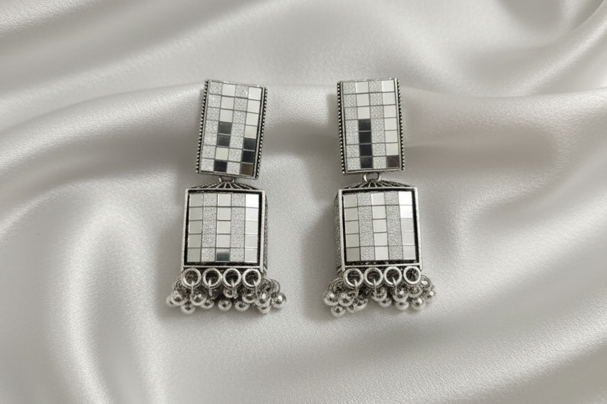 Silver Mosaic Dangler Earrings