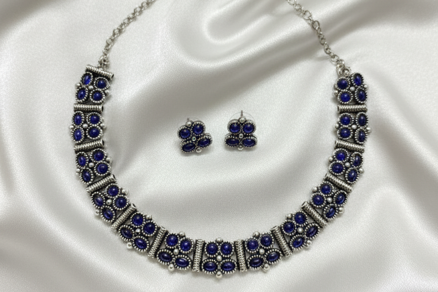 Blue Stone Antique Necklace & Earring Set