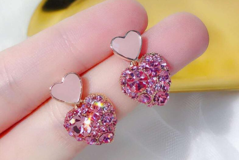 Love Heart Earrings-Pink