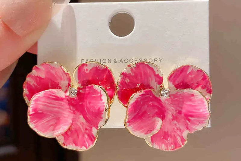 Rose Pink Flower Earrings