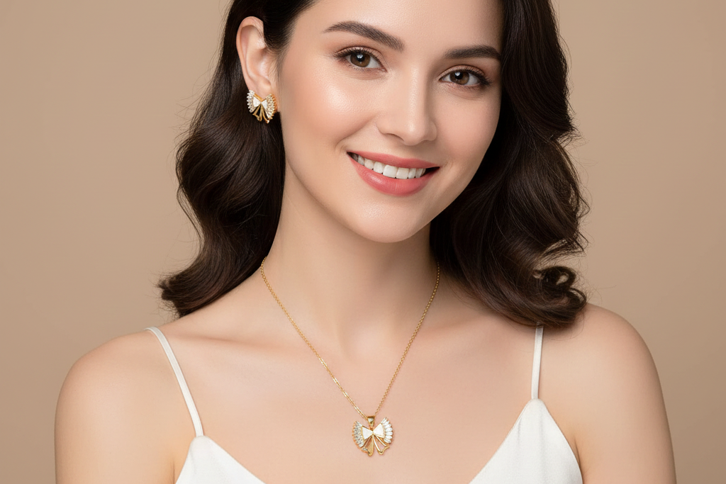 Fan shaped white Enamel Chain set