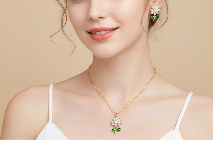 Chain with flower pendant jewellery set