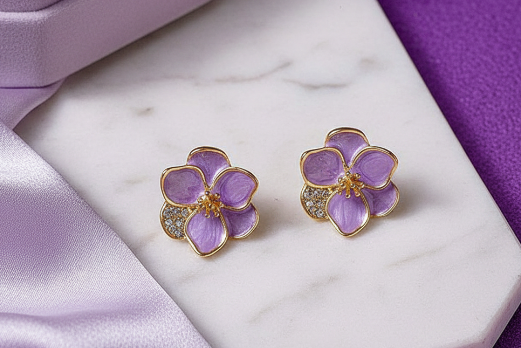 Purple flower-shaped earrings