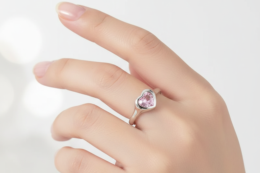 Pink Heart Ring in Sterling Silver