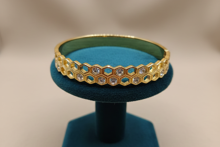 Honeycomb design Bangle with stones