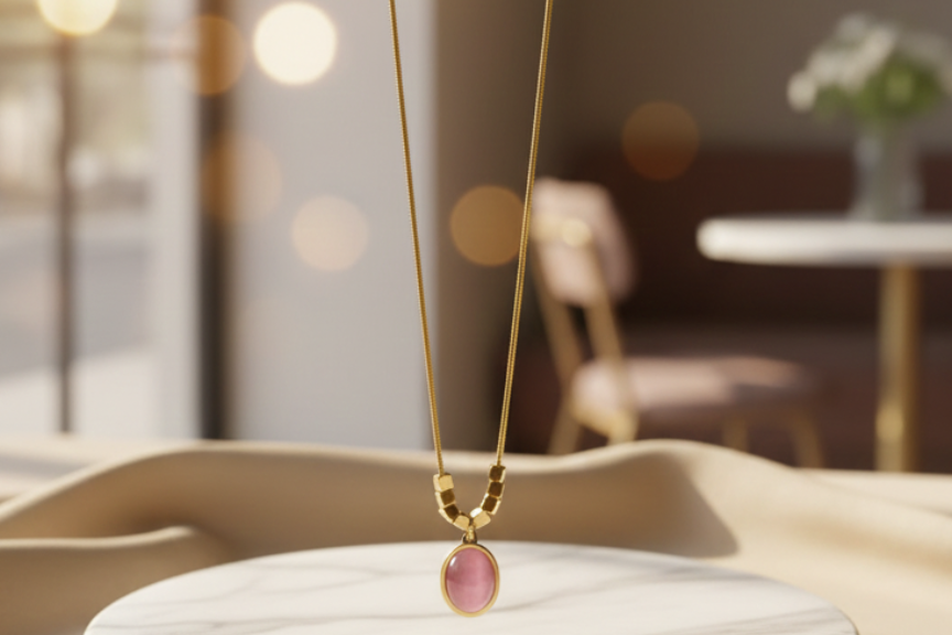 Chain with peach colour pendant