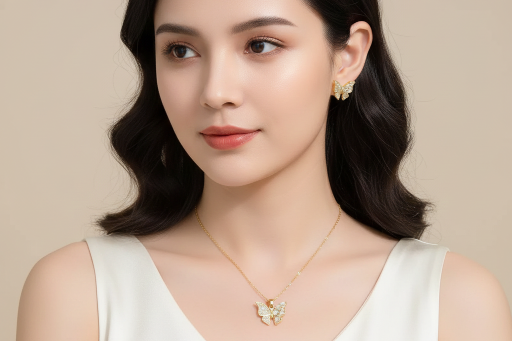 Chain with Butterfly pendant jewellery set