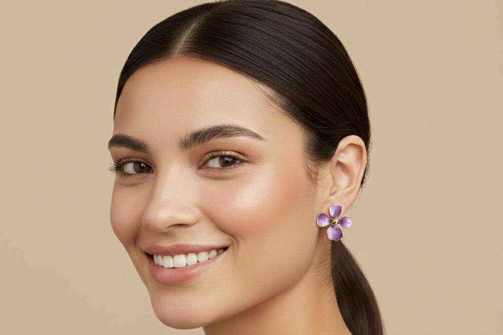Purple flower earring