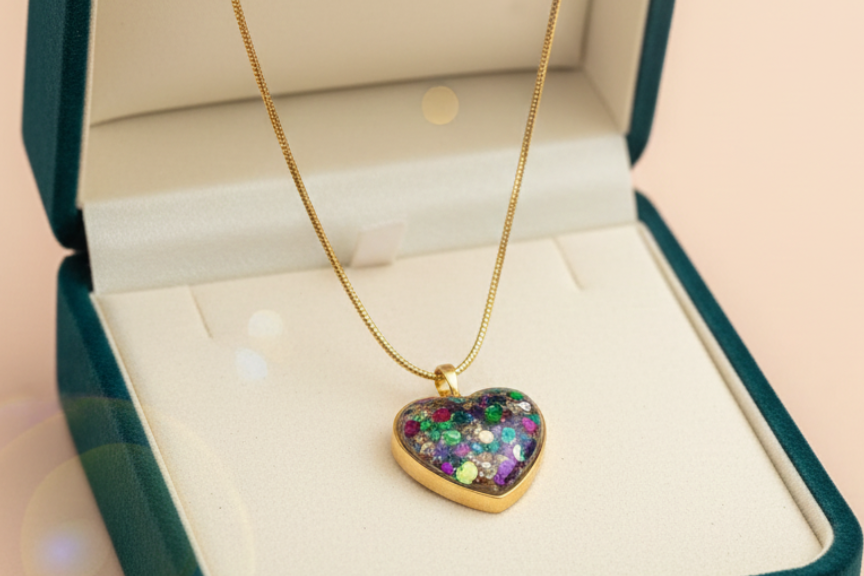 Chain with heart resin art pendant