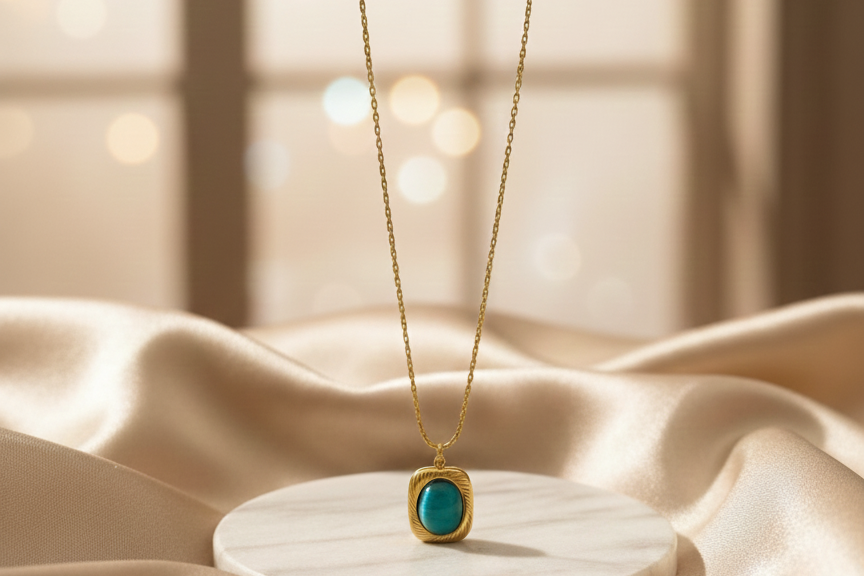 Chain with blue stone pendant