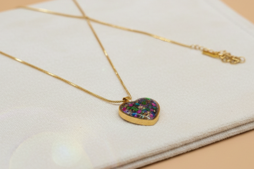 Chain with heart resin art pendant