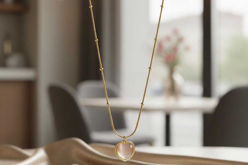 Chain with heart shaped stone pendant