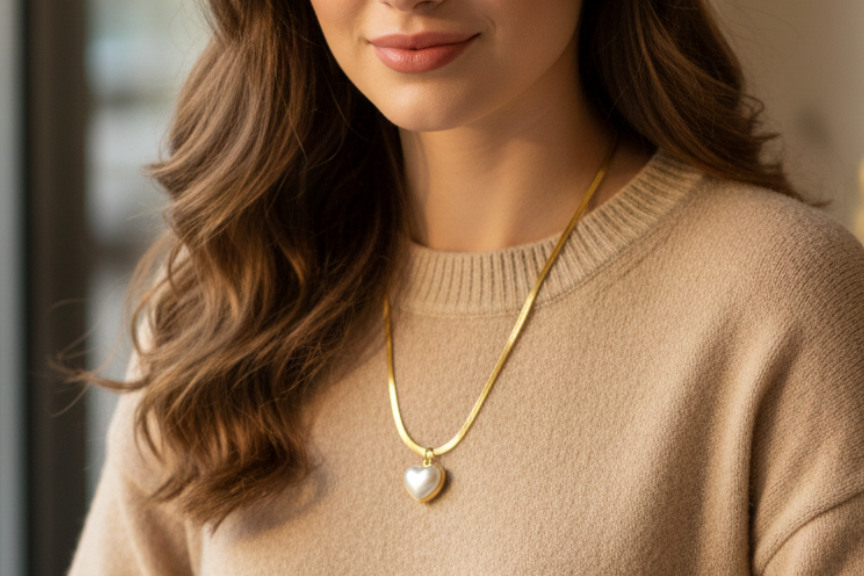 Chain with heart shaped pearl pendant