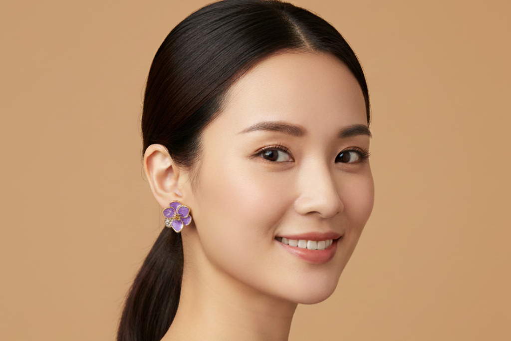Purple flower-shaped earrings