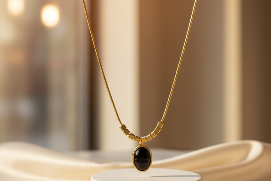 Chain with Black stone pendant
