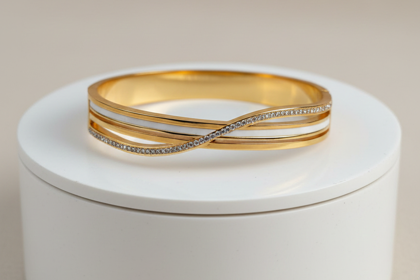 Gold Bangle with crystals