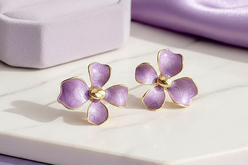 Purple flower earring