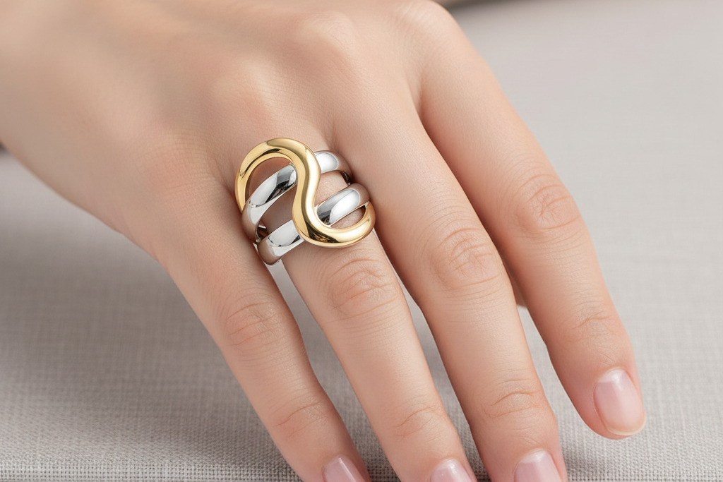 Dual-Tone Wave Statement Ring
