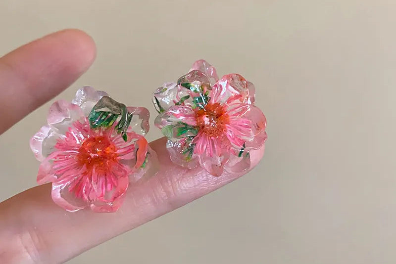 Pink Flower Love Tassel Earrings