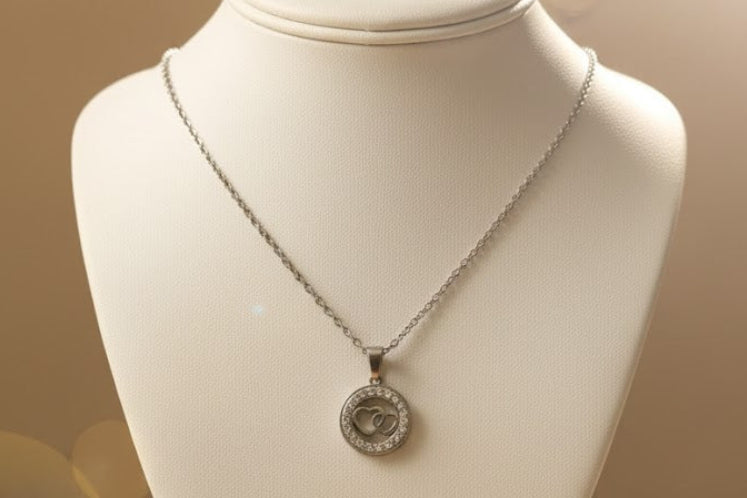 Silver Chain with double heart pendant